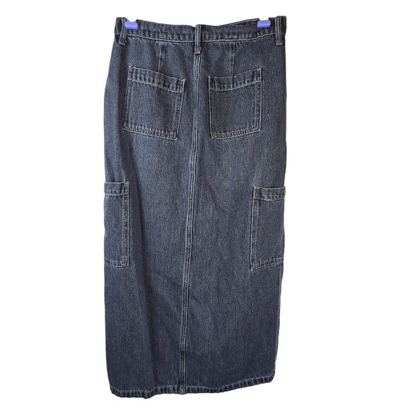 Old Navy Denim Cargo Maxi Skirt Mid-Rise Size 2 Blue Cotton Blend Front Slit - Picture 2 of 6